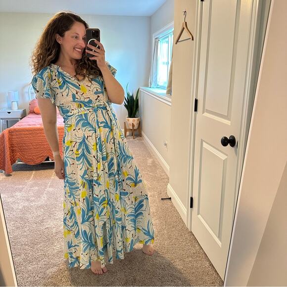 Tuckernuck Soler Yellow Blue Linen Floral Maxi Dress XS/S - Picture 4 of 16